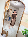 Brown off shoulder blouse